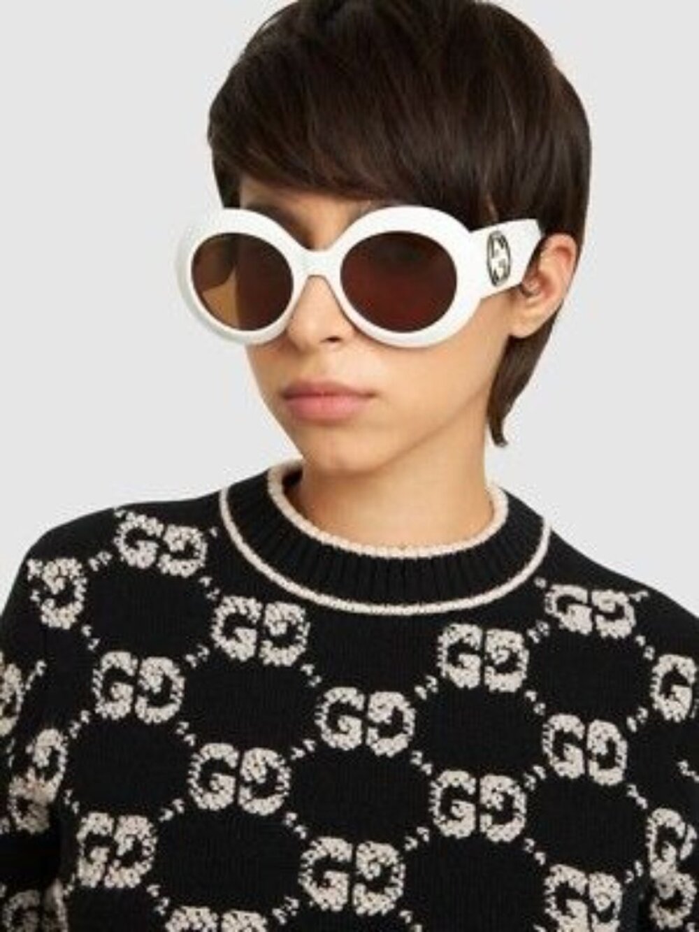 NEW GUCCI SUNGLASSES GG1647S 003 WOMEN ROUND WHITE BROWN EYEWEAR - Picture 4 of 12